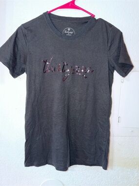 thirty-one black tee with sequin script logo